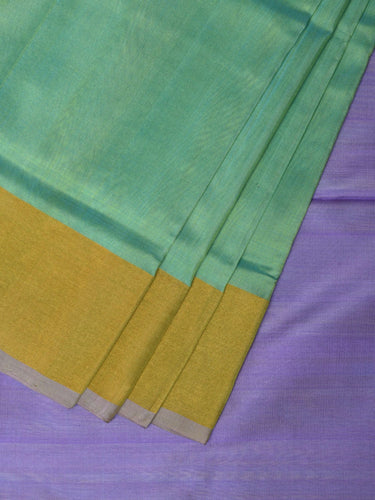 Light Green and Lavender Uppada Silk Handloom Plain Saree with Contrast Pallu Design - Global Threads - Distacart
